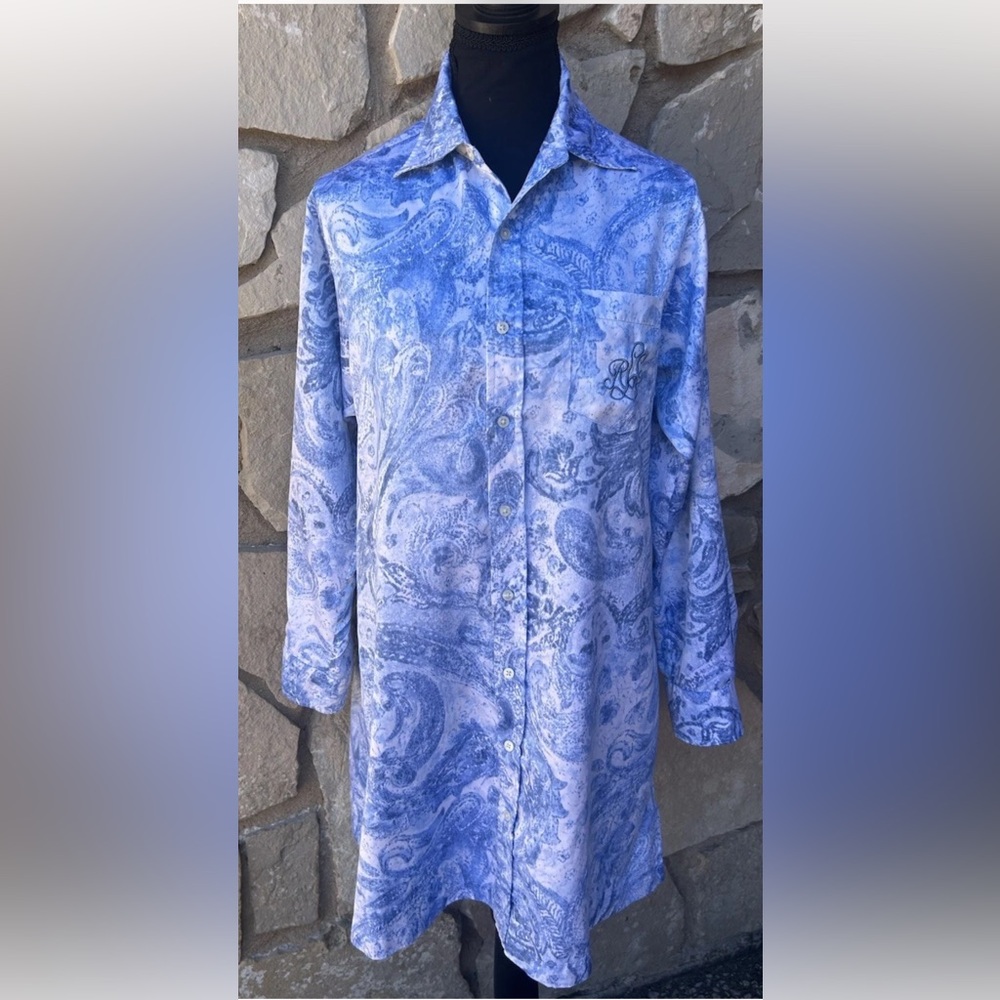 Ralph Lauren Blue Paisley Night Shirt Small Embroidered Logo Womens Preppy - Picture 1 of 7